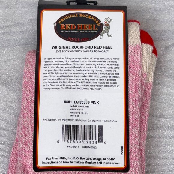 Two Pairs PINK Rockford Red Heel Socks LARGE Sock Monkey USA Fox River Mills NEW - Picture 4 of 4